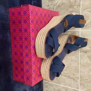 Frieda tan espadrille platforms , heel height : 3”